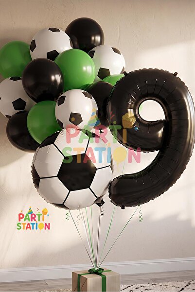 Parti Station Futbol Topu Maç 9 Yaş Balon Set Futbol Topu Maç Konsept Doğum G...