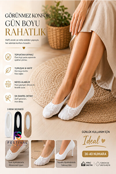 Festival Socks Women's Lace Ballerina Socks 3-Pack – Invisible Thin Summer So...