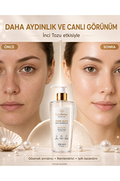 luxSEOUL Pearl Glow İnci Tozlu Aydınlatıcı Nemlendirici Gözenek Arındırıcı Yüz Temizleme Jeli 200 Ml