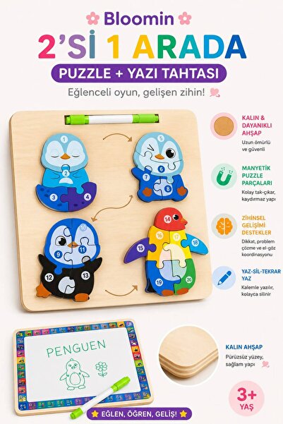 Bloomin Educational Wooden Toy Themed Puzzle - Bultak and Erasable Writing Bo...