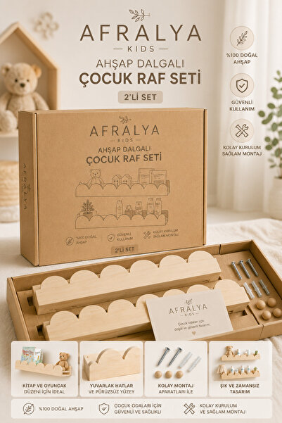 afralya home 2'li Montessori Raf 40 Cm Ahşap Askılık Kitaplık Eğitici Montess...