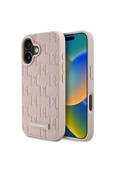 Karl Lagerfeld Husă iPhone 16 - Piele MagSafe (KLHMP16SPKHPORPP) - Roz cu șta...