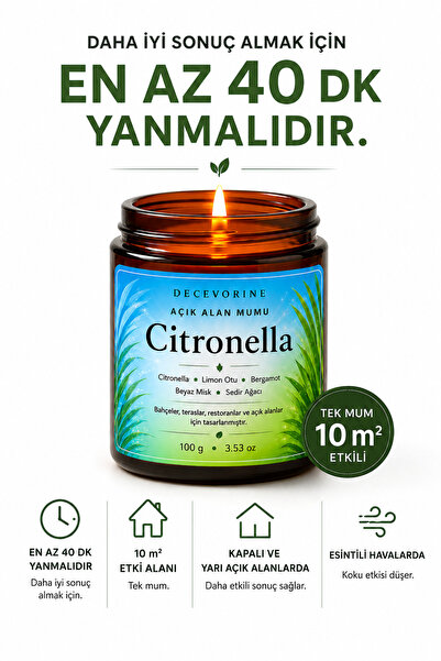 Decevorine Citronella Sivrisinek kovucu Mum / Açık alan mumu 100 gr