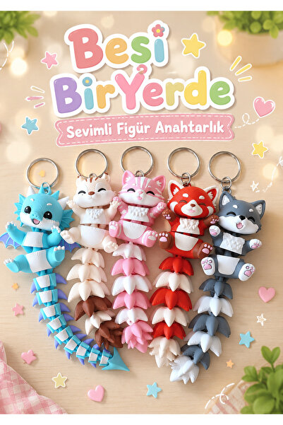 senayartstudio Cute Figure Keychain Set - 3D Printing Kawaii Toy Keychain