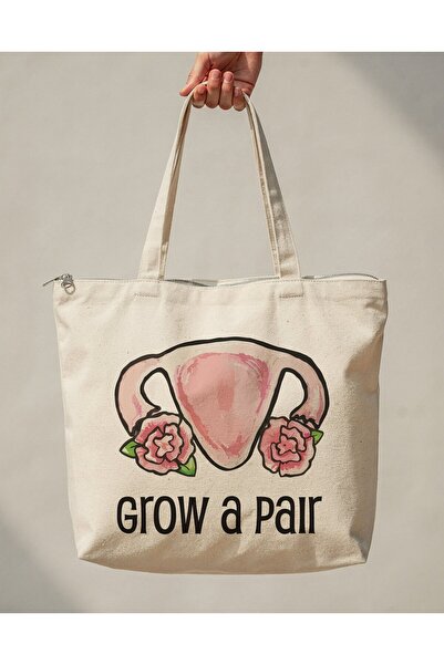 buzagi tasarım ürünleri Grow a Pair Zippered Lined Gusseted Canvas Bag 35 X 4...