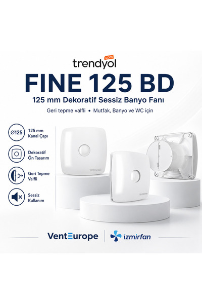 Venteurope Fine 125 BD – 12.5’luk Sessiz Banyo ve Tuvalet Aspiratörü – Yüksek...