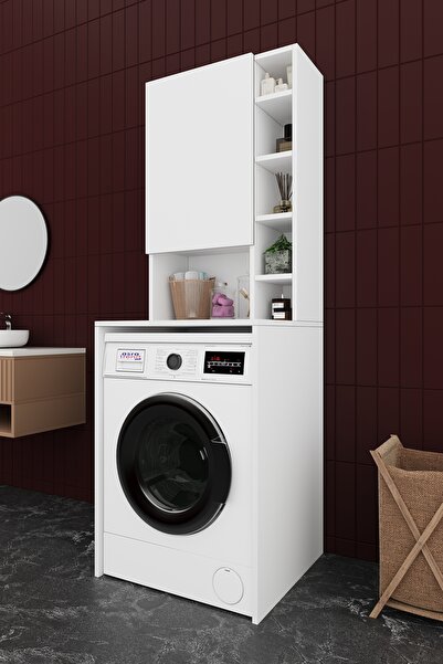 asratrend Lüks Dolaplı Çamaşır Makinesi Dolabı %100 MDF Raflı Kapaklı Çok Ama...