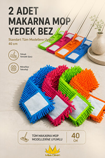 Miss Clean 2 Adet Makarna Mop Yedek Bez Standart Tüm Modellere Uygun 40 cm