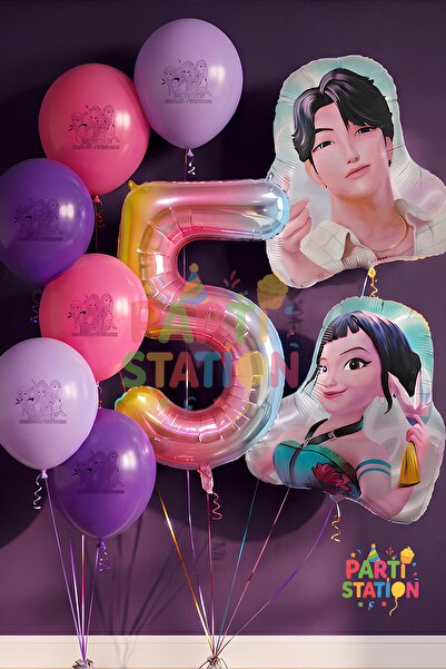 Parti Station K-Pop Demon Hunters 5 Yaş Balon Set Çift Taraflı 9 Parça Parti ...