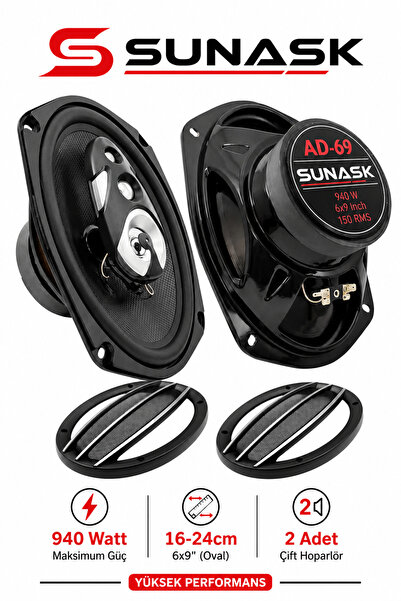 SUNASK Sn-6369 1000 Watt Oto Hoparlör Oval 6x9 Araba Hoparlör Modeli 2 Adet T...