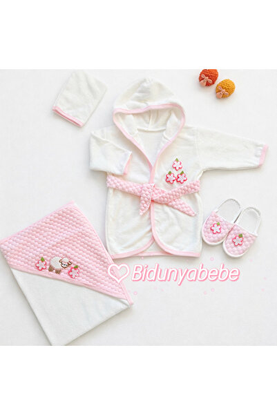 CONCON BİDUNYABEBE Kuzucuk Kabartmalı bebek bornoz seti