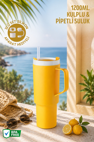 Nandy Home Dimensiune mare, cu mâner și pai, 1200 ml. Sticlă de apă și recipi...