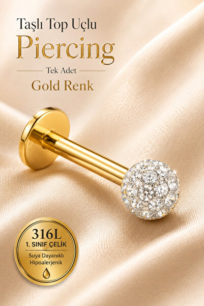 moonzy - minimalist & cozy Taşlı Top Labret Piercing 316 L Çelik Helix Tragus...