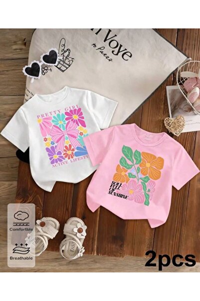 MORNİNG KİDS Devojčica Sunshine-Pretty Girl majica sa printom, 2 komada, belo...