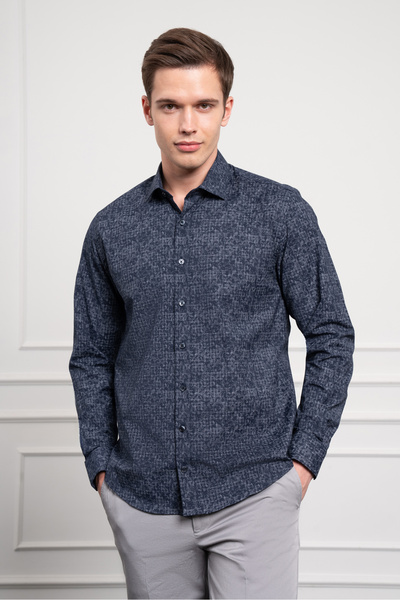 Morven Cămașă pentru bărbați DARK NAVY BLUE Trend Dynamic Fit cu rever italian