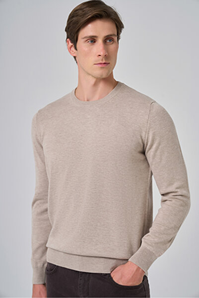Morven Men's Beige Basic Crew Neck Dynamic Fit Comfortable Cut Knitwear