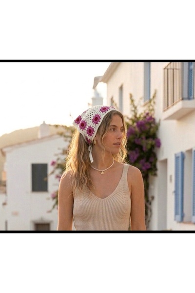 destini Kadın Örgü Bandana Saç Bandanası Bel Bandanası Granny Square Bandana