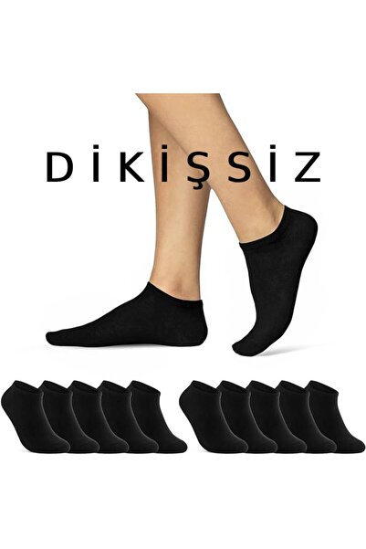 Lvari Unisex 10 Pairs Cotton Seamless Black Bootie Socks