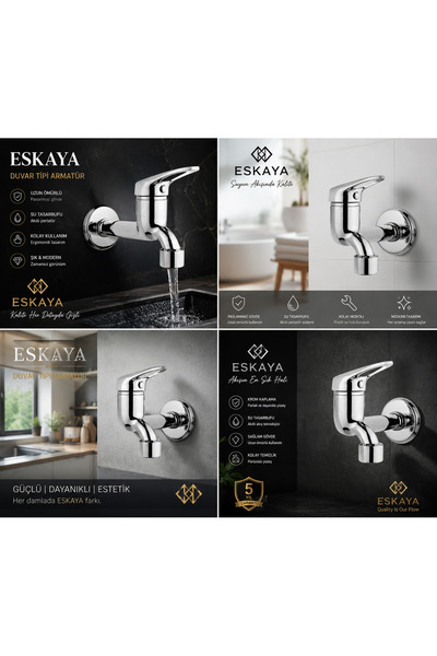 ESKAHOME صنبور ESKA طويل مع مخرج ماء واحد من الجدار، قابل للتشغيل والإيقاف