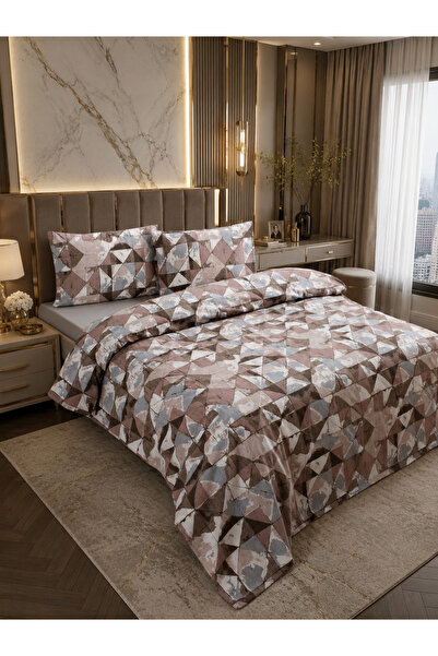 HOMENUP 150X200 Double Duvet Cover Set Patterned Brown-Grey