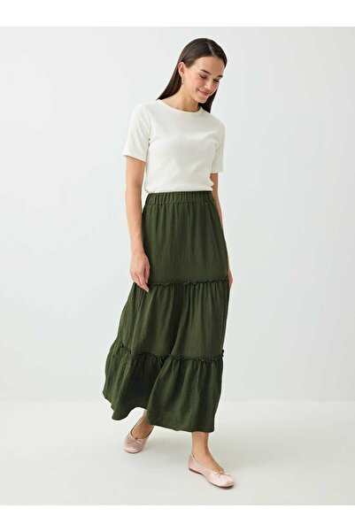 Benin Gather Detailed Elastic Waist Skirt - Khaki - Benin