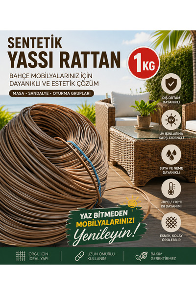Mady Aksesuar Premium Sentetik Rattan Şerit - Bahçe Mobilyası Örme ve Tamir İ...