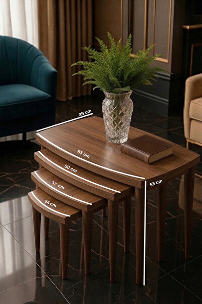 brahimigold Modern Tasarımlı MDF 4’lü Arel Çeviz Zigon Sehpa Takımı – Ahşap A...