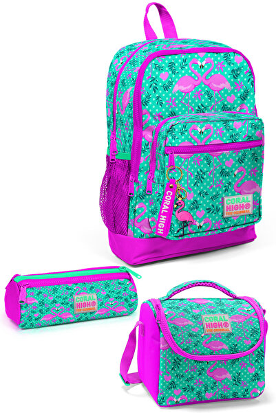 Coral High Set de geanți de școală pentru copii, verde, roz, cu model, 3 pies...
