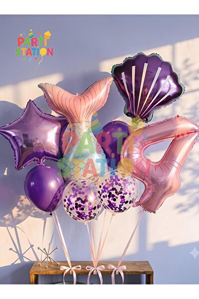 Parti Station Deniz Kızı Konsept 4 Yaş Balon Deniz Kızı Doğum Günü Set Yaş Ba...