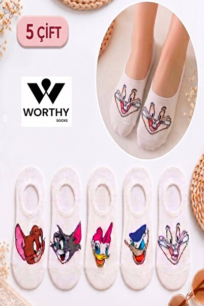 WORTHY SOCKS 5'li Kadın Desenli Pamuklu Görünmez Spor Ayakkabı Çorabı