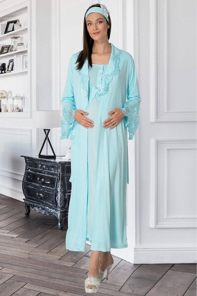 Mecit Pijama Mecit 5354 Set cămașă de noapte de maternitate turcoaz cu halat