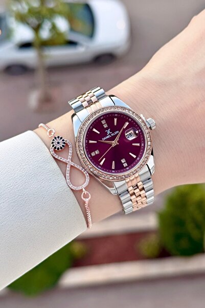 Daniel Klein Women's Wristwatch with Dial, Burgundy Strap, Rose Gray Color, 3...