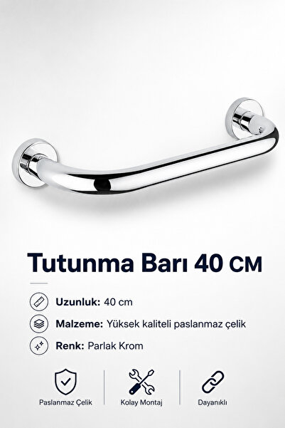 NZB Banyo Tutunma Barı Paslanmaz Çelik 40 cm Vidalı Duvar Tipi Destek Barı En...