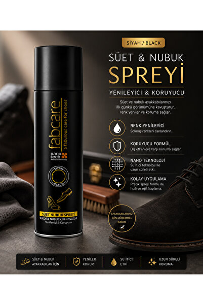 Fabcare Süet & Nubuk Ayakkabı Spreyi Siyah 250 ml | Yenileyici ve Koruyucu Boya Spreyi
