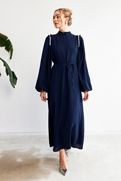 VAVİNOR Nova Shoulder Detail Dress - Navy Blue