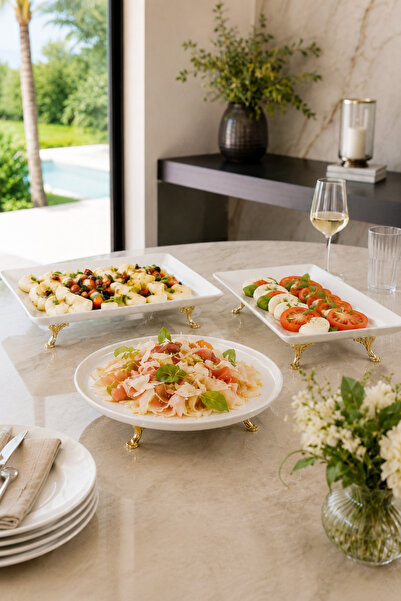MAY HOME 3'Lü Porselen Sunumluk Tabak Seti & Yemek Pasta Kurabiye İkramlık Se...