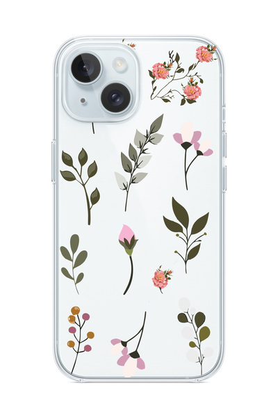 3GEN CASE iPhone 13/iPhone 14 Uyumlu Yaprak Çiçek Desenli Şeffaf Silikon Kılıf