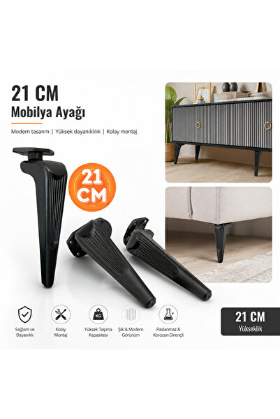 Global 21 cm - ALEMİNYUM -KLAS ayak Mat Siyah -- Mobilya.Tv ünitesi.Konsol.Pu...