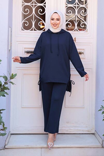 N.S NEVA STYLE Hooded Navy Blue Hijab Double Suit 17431L