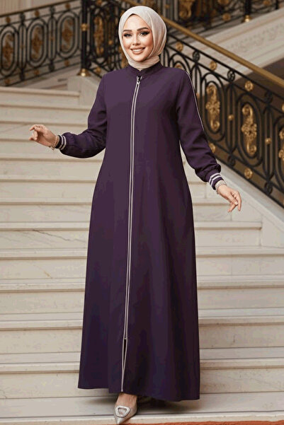 N.S NEVA STYLE Zippered Plum Hijab Ferace 26381Mu