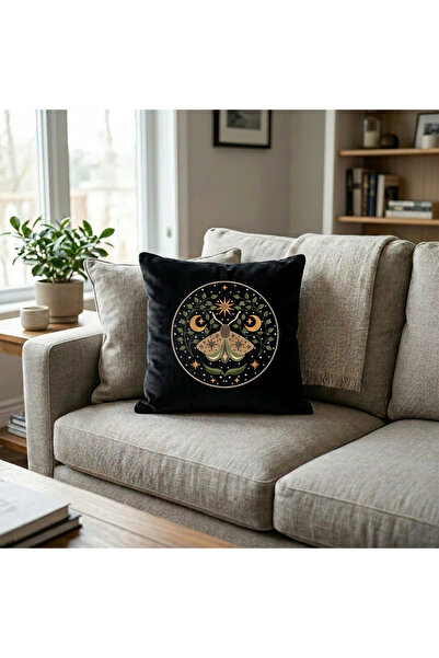 harmony factory Black Butterfly and Star Embroidered Velvet Cushion Cover 43X...