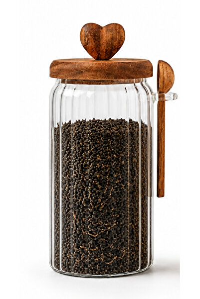 Meturas Bent Glass Jar with Acacia Lid and Spoon 760 ml – Vacuum Kitchen Stor...