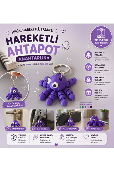 ElizTosh 3D Mafsallı Ahtapot Anahtarlık Hareketli Fidget Sevimli Çanta Süsü O...