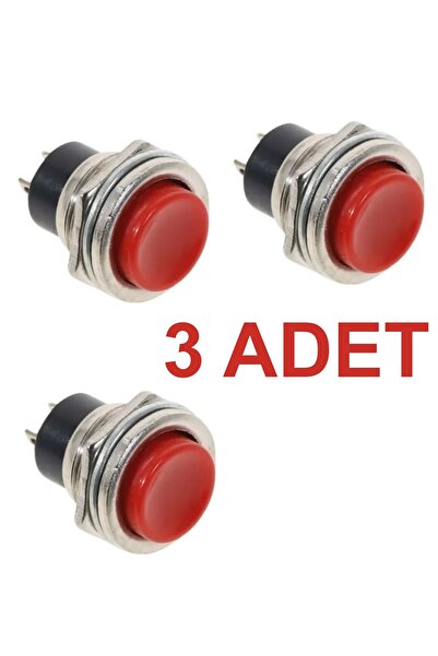 Rodevino 3 Adet R13-507 16mm Kırmızı Yaylı Push Buton Anlık Anahtar 2 Pin Switch