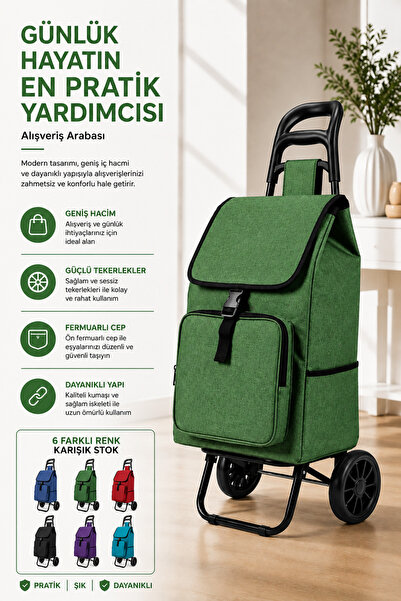 Vadi Ses Yapmaz Tekerlekli Su Geçirmez Çantalı Katlanabilir Pazar Arabası