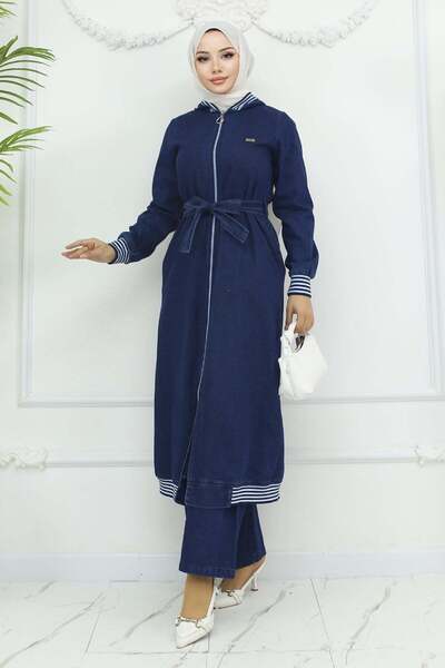Missvalle Hooded Ribbed Denim Suit Dark Blue 19244