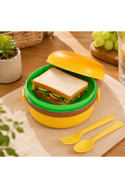 OEM Caserola din plastic in forma de hamburger, cu 2 compartimente si set de ...
