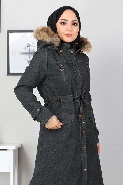 Missvalle Zipper Detailed Denim Coat Smoked 9735
