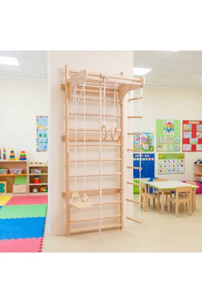 theplayroom سلم سويدي للأطفال مصنوع من الخشب الطبيعي مصمم لسلامة طفلك من غرفة الألعاب
