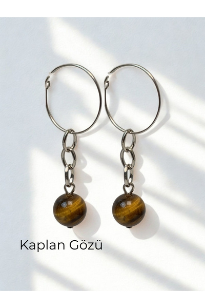 ayrestyle Natural Stone Dangle Women's Earrings 10 mm Hoop Silver Color 4-5 c...